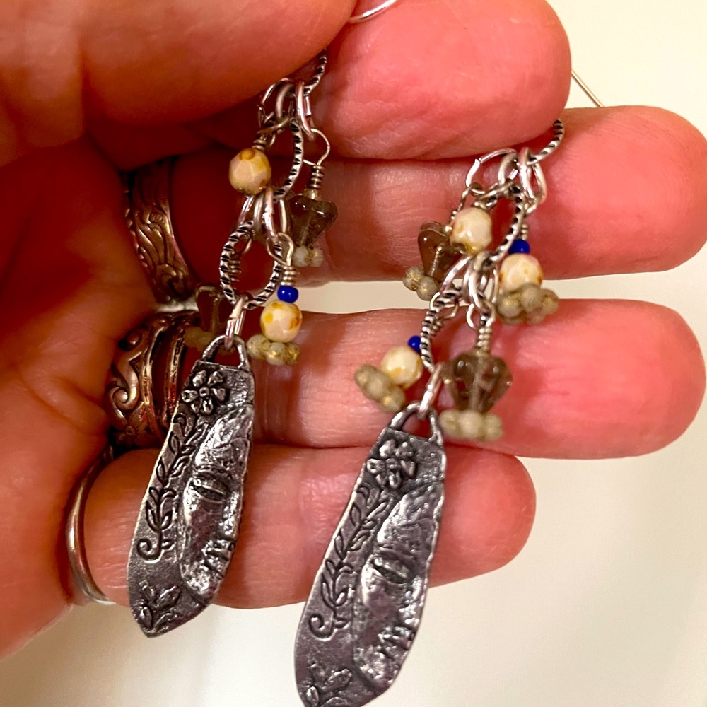 OOAK handmade artisan metal earring focals with various beads.